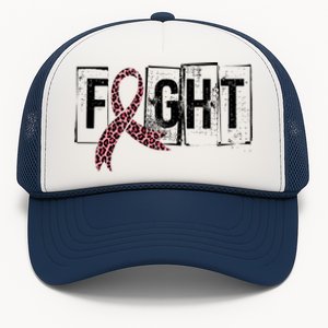 Fight Breast Cancer Awareness Leopard Ribbon Trucker Hat