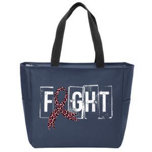 Fight Breast Cancer Awareness Leopard Ribbon Zip Tote Bag