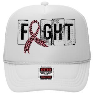 Fight Breast Cancer Awareness Leopard Ribbon High Crown Mesh Back Trucker Hat