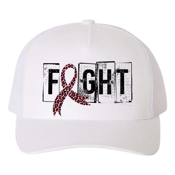 Fight Breast Cancer Awareness Leopard Ribbon Yupoong Adult 5-Panel Trucker Hat