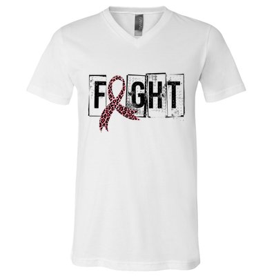 Fight Breast Cancer Awareness Leopard Ribbon V-Neck T-Shirt