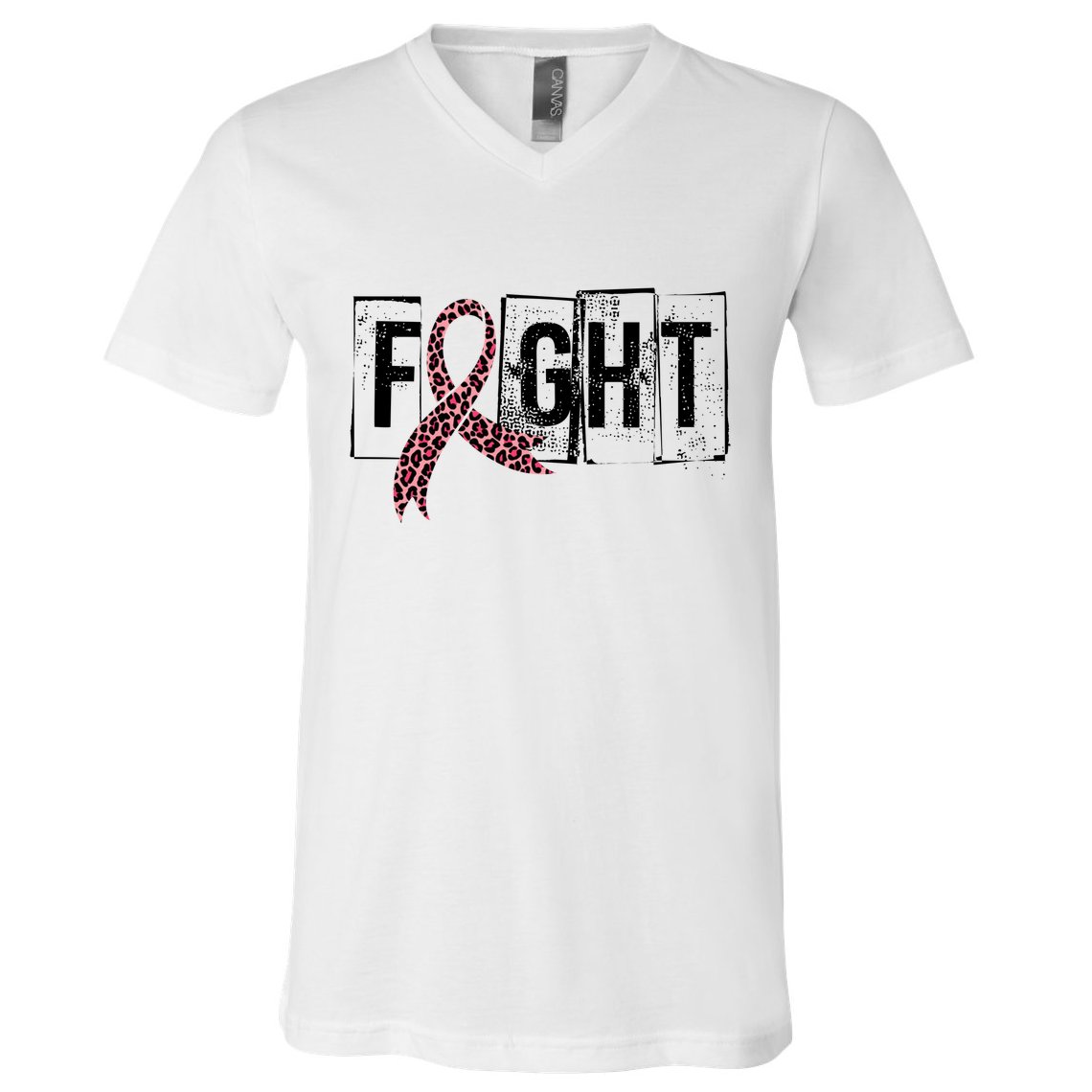 Fight Breast Cancer Awareness Leopard Ribbon V-Neck T-Shirt