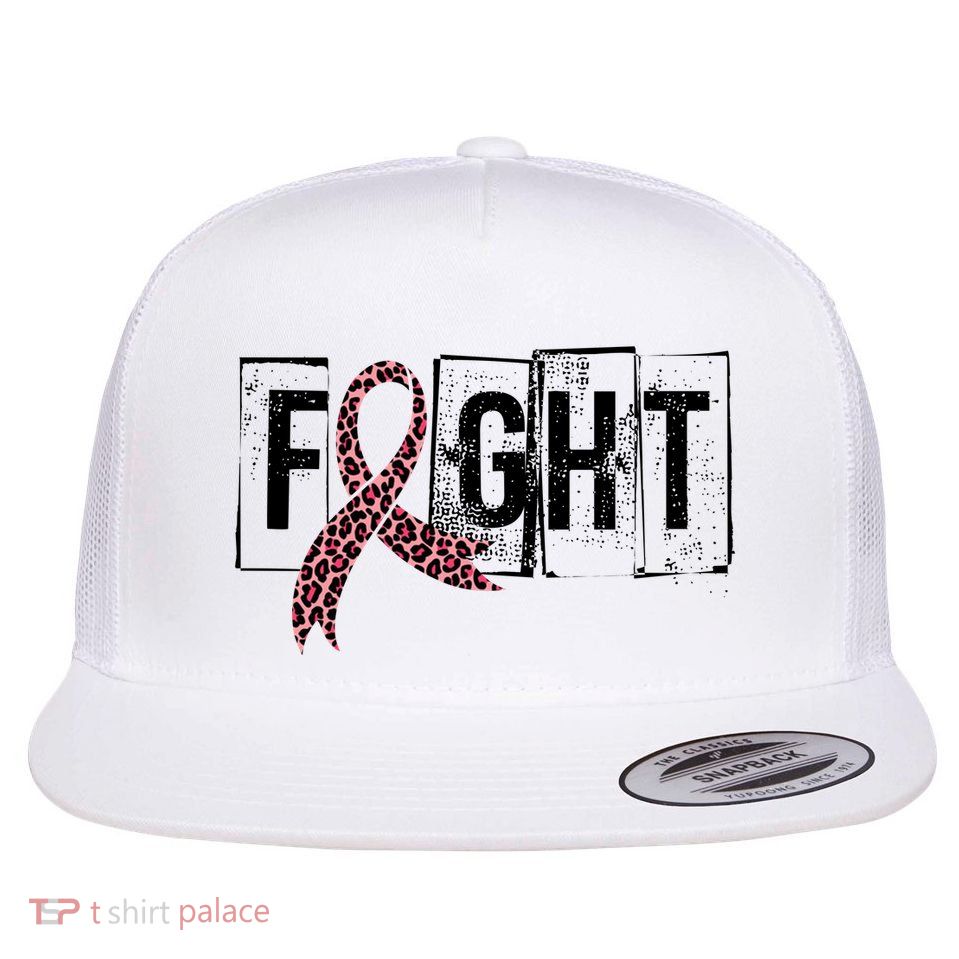Fight Breast Cancer Awareness Leopard Ribbon Flatbill Hat
