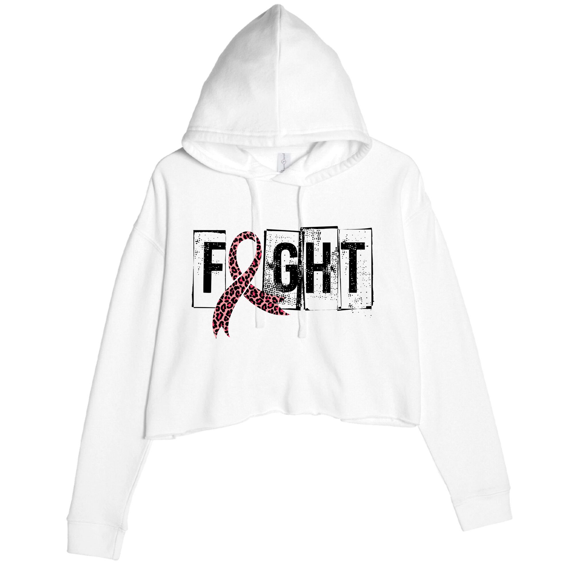 Fight Breast Cancer Awareness Leopard Ribbon Crop Fleece Hoodie