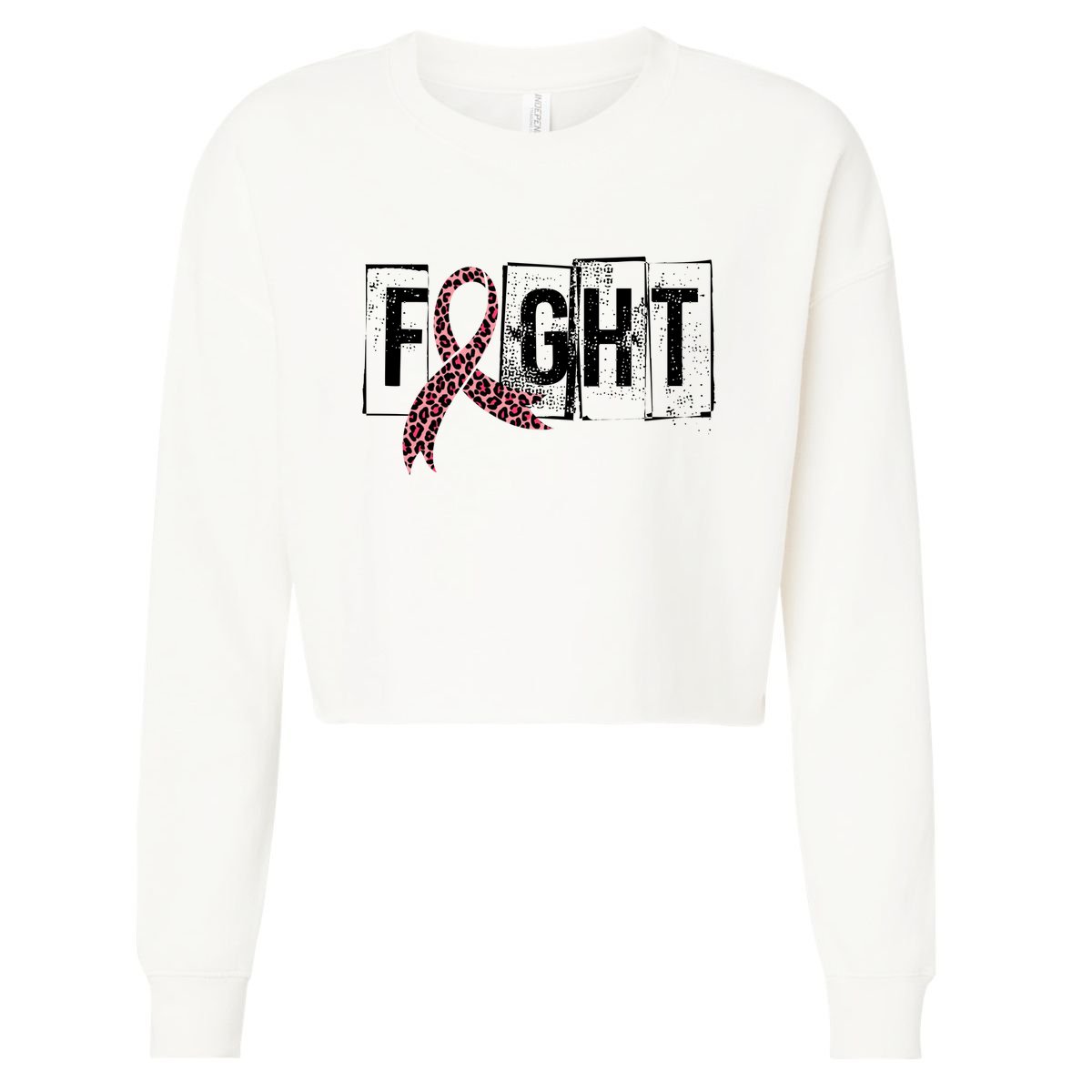 Fight Breast Cancer Awareness Leopard Ribbon Cropped Pullover Crew
