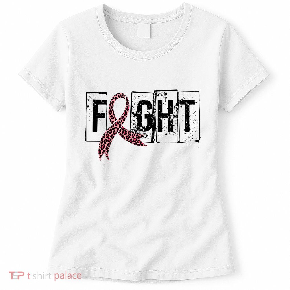 Fight Breast Cancer Awareness Leopard Ribbon Women's T-Shirt