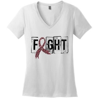 Fight Breast Cancer Awareness Leopard Ribbon Women's V-Neck T-Shirt