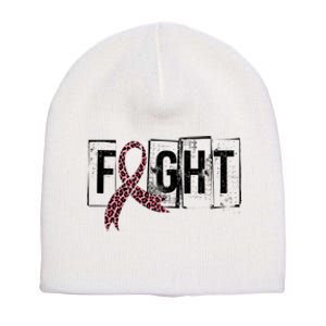 Fight Breast Cancer Awareness Leopard Ribbon Short Acrylic Beanie