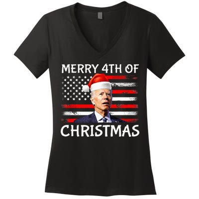 Funny Biden Confused Merry Happy 4th Of July Christmas Flag Women's V-Neck T-Shirt