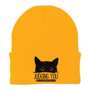 Funny Black Cat Judging You Silently Sarcastic Cat Mom Gift Knit Cap Winter Beanie