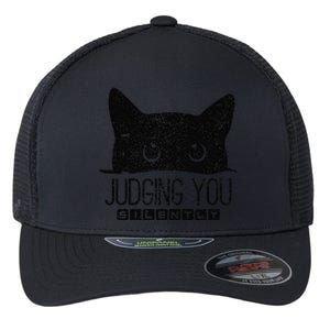 Funny Black Cat Judging You Silently Sarcastic Cat Mom Gift Flexfit Unipanel Trucker Cap