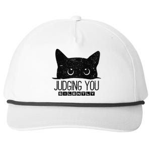 Funny Black Cat Judging You Silently Sarcastic Cat Mom Gift Snapback Five-Panel Rope Hat