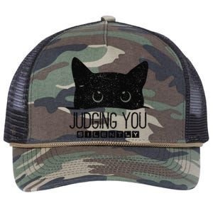 Funny Black Cat Judging You Silently Sarcastic Cat Mom Gift Retro Rope Trucker Hat Cap