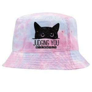 Funny Black Cat Judging You Silently Sarcastic Cat Mom Gift Tie-Dyed Bucket Hat