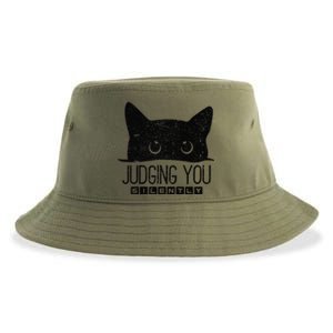 Funny Black Cat Judging You Silently Sarcastic Cat Mom Gift Sustainable Bucket Hat