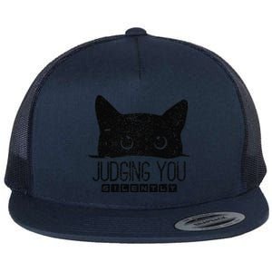 Funny Black Cat Judging You Silently Sarcastic Cat Mom Gift Flat Bill Trucker Hat