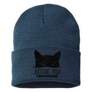 Funny Black Cat Judging You Silently Sarcastic Cat Mom Gift Sustainable Knit Beanie