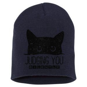 Funny Black Cat Judging You Silently Sarcastic Cat Mom Gift Short Acrylic Beanie