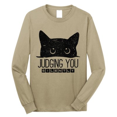 Funny Black Cat Judging You Silently Sarcastic Cat Mom Gift Long Sleeve Shirt