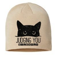 Funny Black Cat Judging You Silently Sarcastic Cat Mom Gift Sustainable Beanie