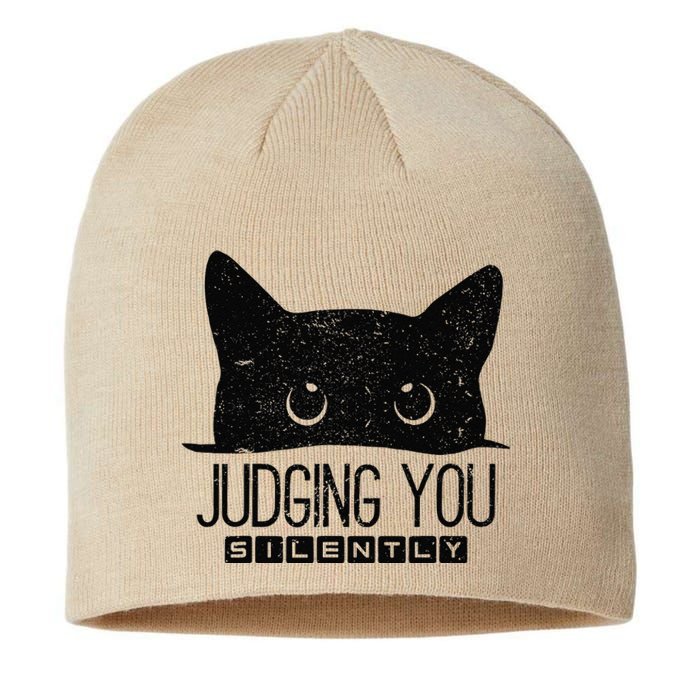 Funny Black Cat Judging You Silently Sarcastic Cat Mom Gift Sustainable Beanie