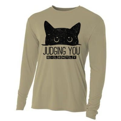 Funny Black Cat Judging You Silently Sarcastic Cat Mom Gift Cooling Performance Long Sleeve Crew