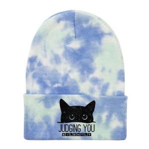 Funny Black Cat Judging You Silently Sarcastic Cat Mom Gift Tie Dye 12in Knit Beanie