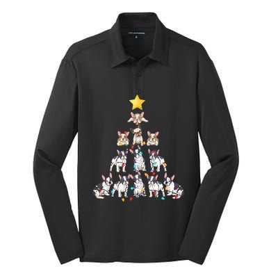 French Bulldog Christmas Tree Frenchie Dog Xmas PJs Pajamas Silk Touch Performance Long Sleeve Polo