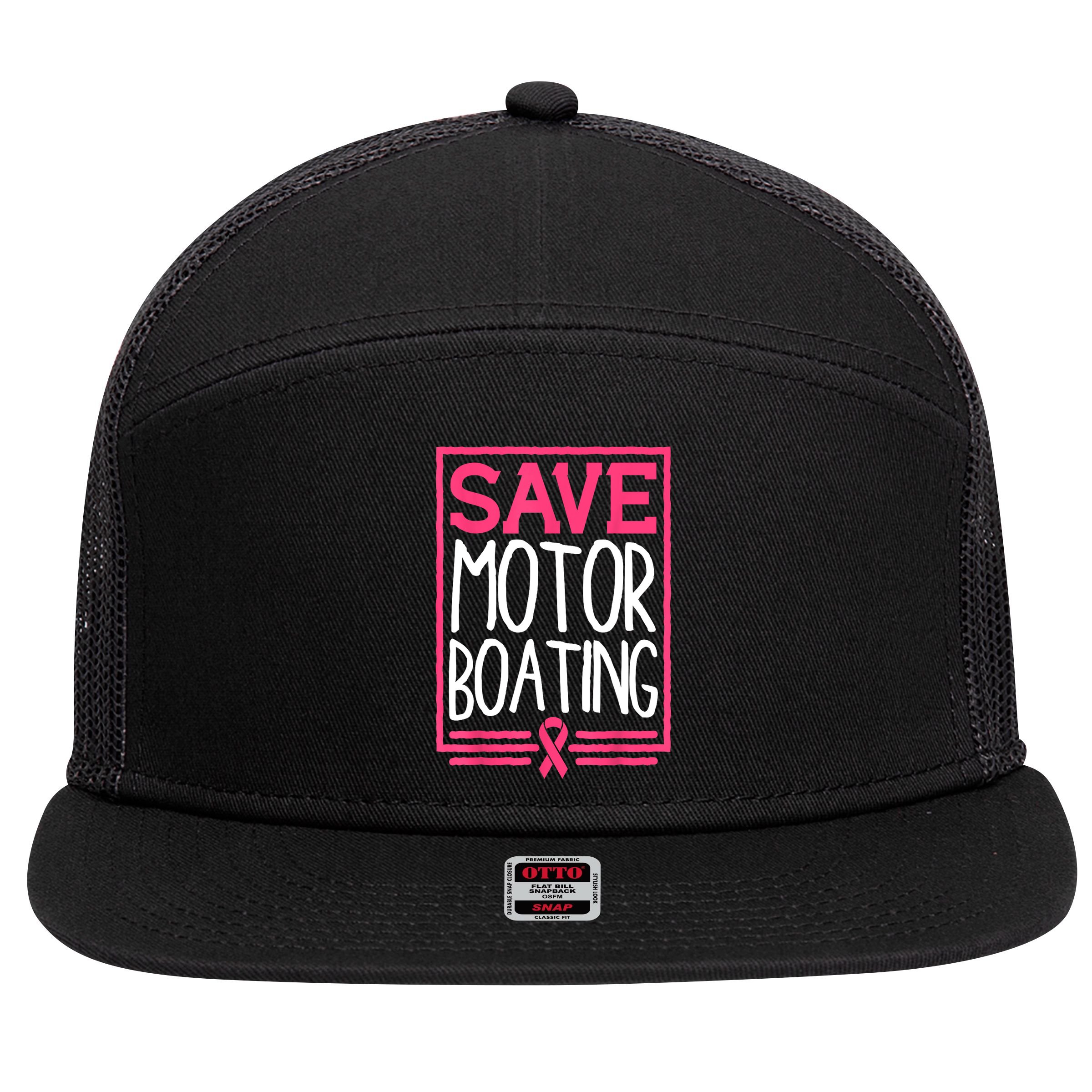 Funny Breast Cancer Save Motor Boating Pin.K Ribbon Gift 7 Panel Mesh Trucker Snapback Hat