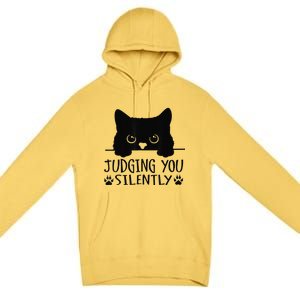 Funny Black Cat Judging You Silently Sarcastic Cat Mom Premium Pullover Hoodie