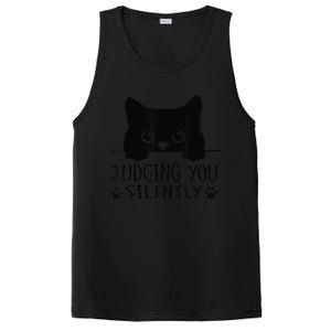 Funny Black Cat Judging You Silently Sarcastic Cat Mom PosiCharge Competitor Tank