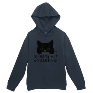 Funny Black Cat Judging You Silently Sarcastic Cat Mom Urban Pullover Hoodie