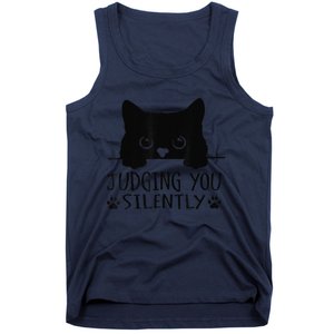 Funny Black Cat Judging You Silently Sarcastic Cat Mom Tank Top