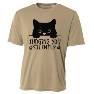 Funny Black Cat Judging You Silently Sarcastic Cat Mom Cooling Performance Crew T-Shirt