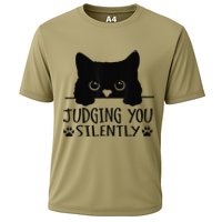 Funny Black Cat Judging You Silently Sarcastic Cat Mom Cooling Performance Crew T-Shirt