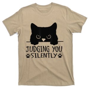 Funny Black Cat Judging You Silently Sarcastic Cat Mom T-Shirt