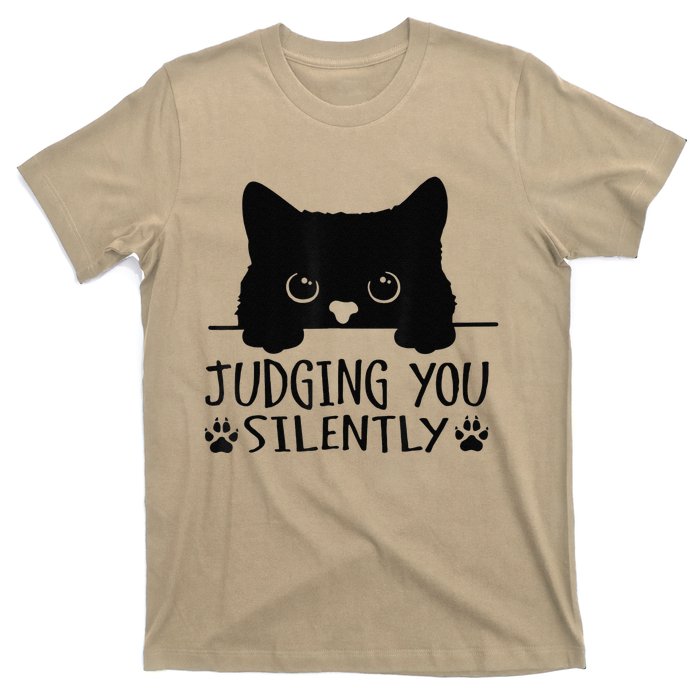 Funny Black Cat Judging You Silently Sarcastic Cat Mom T-Shirt