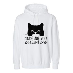 Funny Black Cat Judging You Silently Sarcastic Cat Mom Garment-Dyed Fleece Hoodie