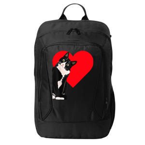 Funny Black Cat ValentineS Day Heart Tuxedo Cat Lover City Backpack