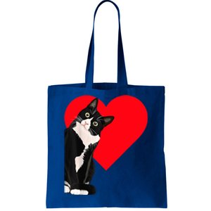 Funny Black Cat ValentineS Day Heart Tuxedo Cat Lover Tote Bag