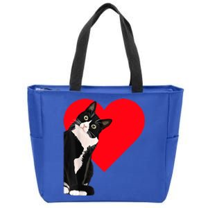 Funny Black Cat ValentineS Day Heart Tuxedo Cat Lover Zip Tote Bag