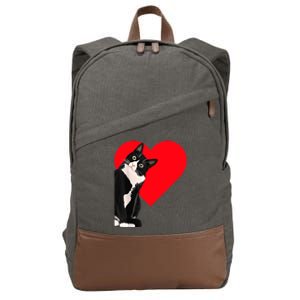 Funny Black Cat ValentineS Day Heart Tuxedo Cat Lover Cotton Canvas Backpack