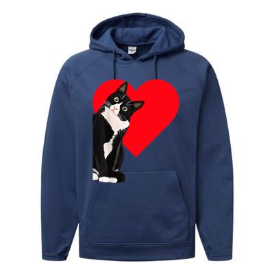 Funny Black Cat ValentineS Day Heart Tuxedo Cat Lover Performance Fleece Hoodie