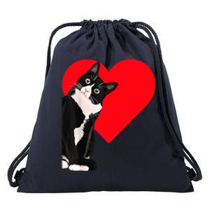 Funny Black Cat ValentineS Day Heart Tuxedo Cat Lover Drawstring Bag