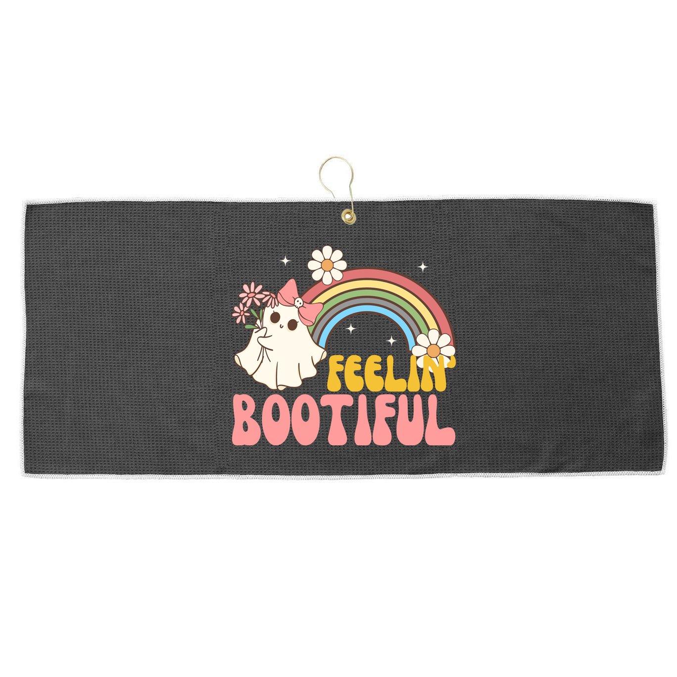 Feeling Bootiful Cute Retro Ghost Halloween Large Microfiber Waffle Golf Towel