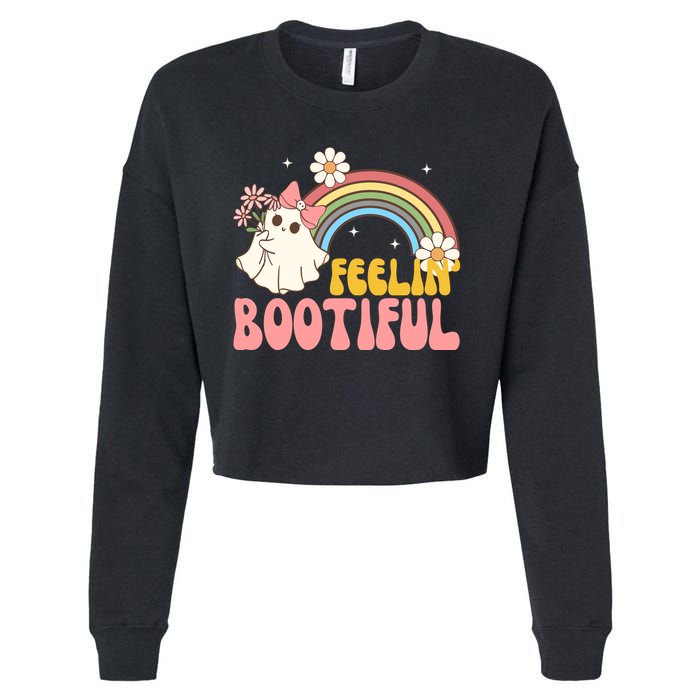 Feeling Bootiful Cute Retro Ghost Halloween Cropped Pullover Crew