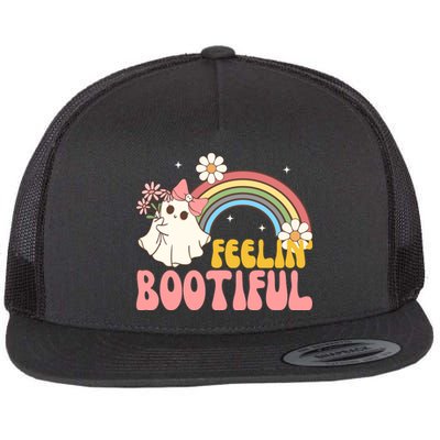 Feeling Bootiful Cute Retro Ghost Halloween Flat Bill Trucker Hat