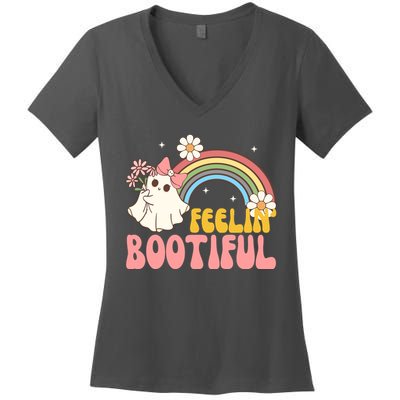Feeling Bootiful Cute Retro Ghost Halloween Women's V-Neck T-Shirt