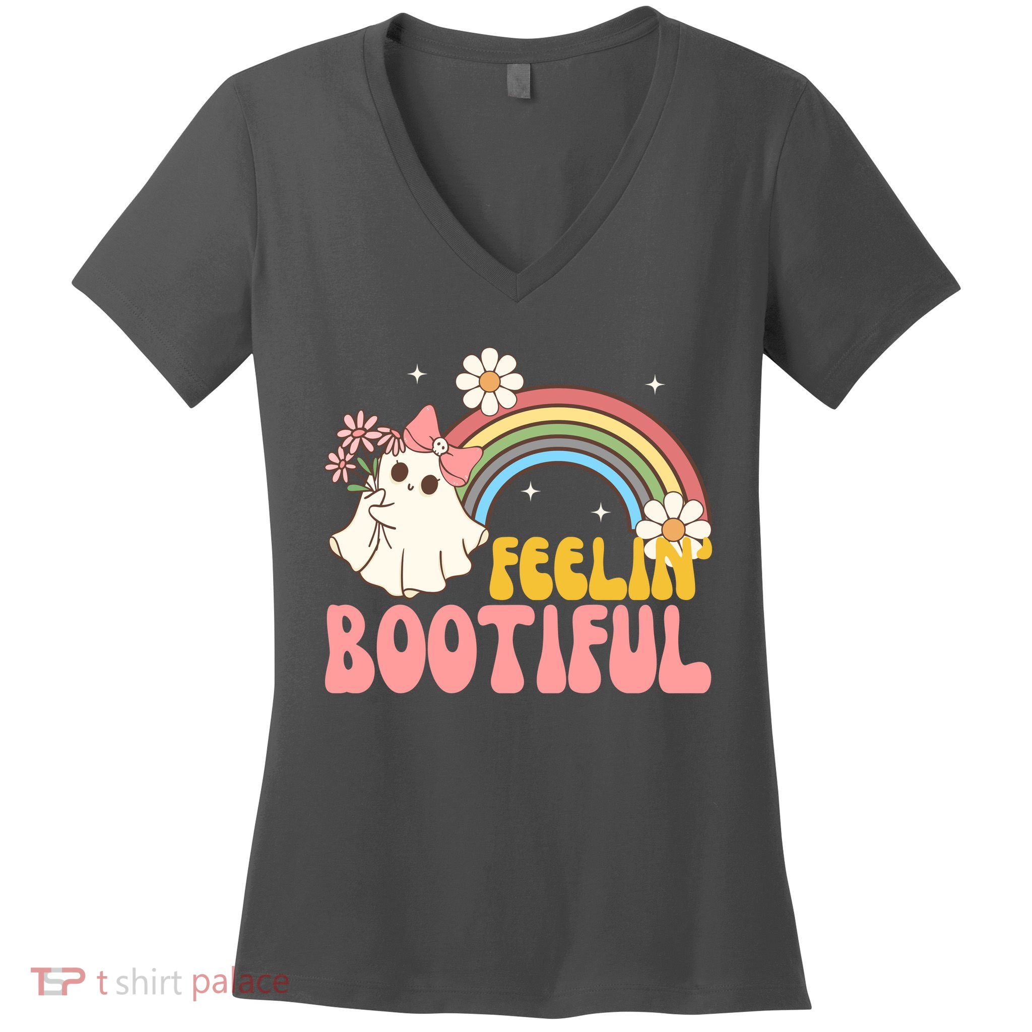 Feeling Bootiful Cute Retro Ghost Halloween Women's V-Neck T-Shirt