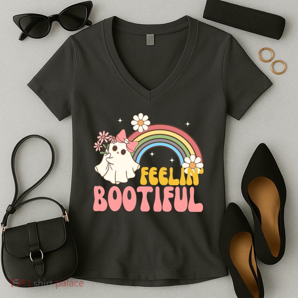 Feeling Bootiful Cute Retro Ghost Halloween Women's V-Neck T-Shirt